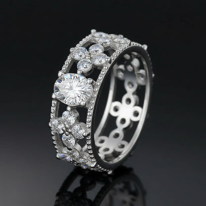 Bague Éternité Trèfle 4 Feuilles Moissanite 1ct - Platine Pt950 Or Blanc 18k