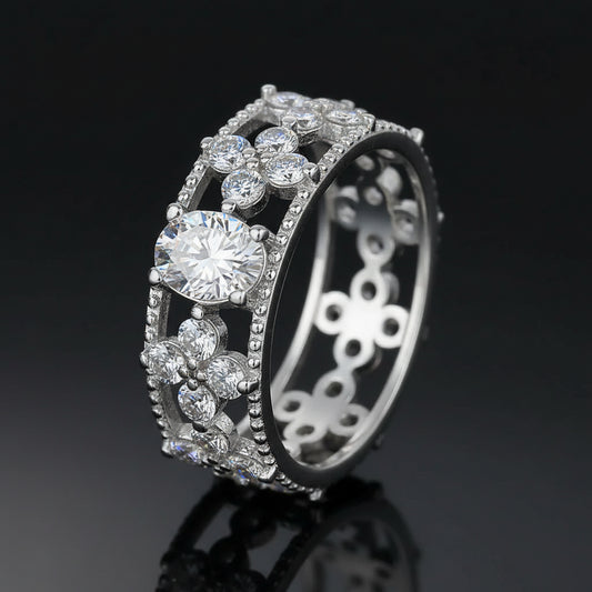 Bague Éternité Trèfle 4 Feuilles Zircon 1ct - Platine Pt950 Or Blanc 18k