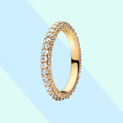 New Hot 925 Silver Colorful Timeless Pavé Triple-row Rings Wedding Diy Charm Luxury DIY Jewelry Gifts