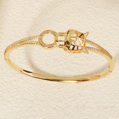 Bracelet Jonc Serpent & Tigre Acier Inoxydable Doré - Zirconia Femme Style Animal