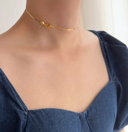 Minimalist Knot Choker Necklace, 18k Gold Plated