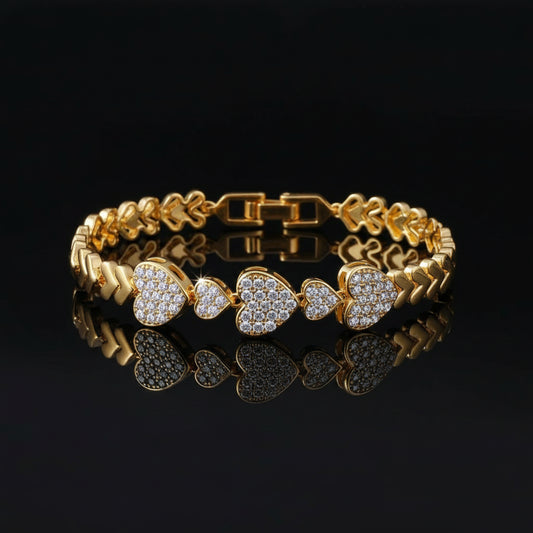 Bracelet Chaîne Trombone Plaqué Or 14K Zircon Cubique - Style Montre Chunky Ajustable