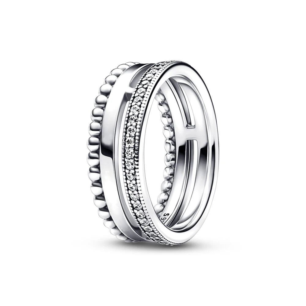 New Hot 925 Silver Colorful Timeless Pavé Triple-row Rings Wedding Diy Charm Luxury DIY Jewelry Gifts