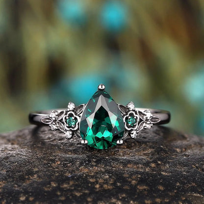 Black Cubic Zirconia Vine Ring Gunmetal