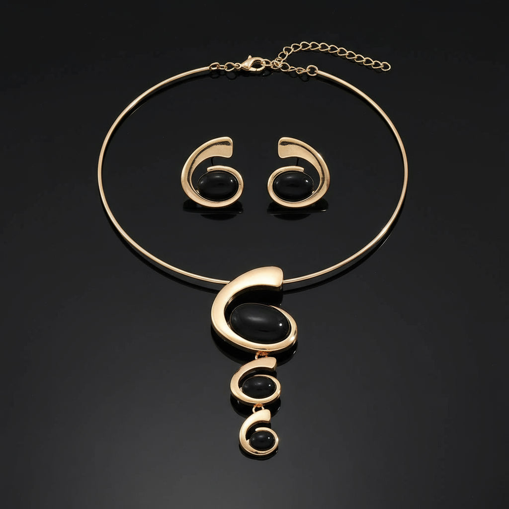 Luxury Women's Jewelry Set - Black Rhinestone Choker Necklace and Ear Cuff