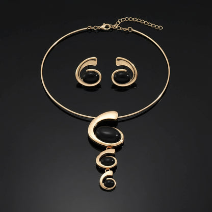 Luxury Women's Jewelry Set - Black Rhinestone Choker Necklace and Ear Cuff