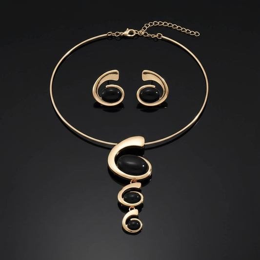 Luxury Women's Jewelry Set - Black Rhinestone Choker Necklace and Ear Cuff