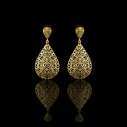 Parure Marocaine Goutte Ajourée Doré - Collier et Boucles d'Oreilles Style Arabesque Mariée
