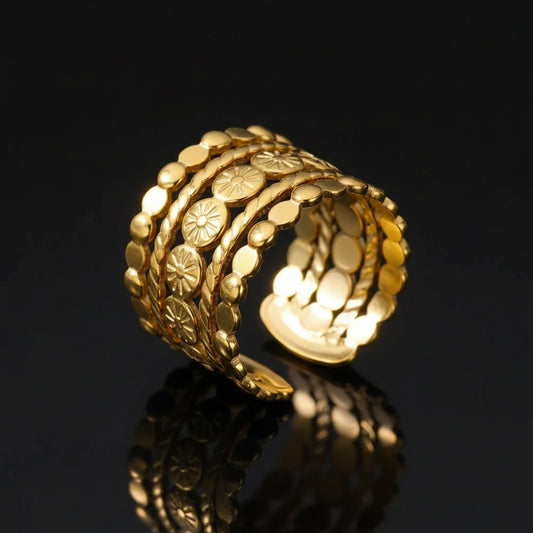 Bague Large Géométrique Acier Inoxydable Doré - Bijou Minimaliste Femme