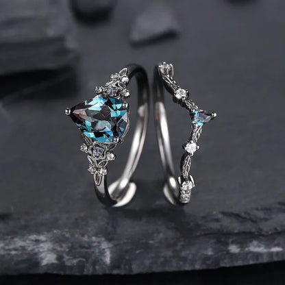 Black Cubic Zirconia Vine Ring Gunmetal