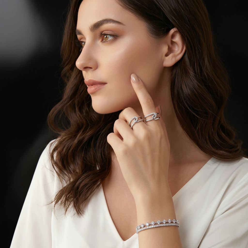 Bague Double Anneau Torsadé — Moissanite D VVS1 | Argent 925 | Micro-Pavé