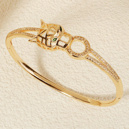 Bracelet Jonc Serpent & Tigre Acier Inoxydable Doré - Zirconia Femme Style Animal