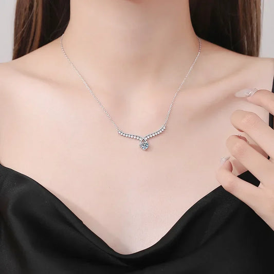 925 Sterling Silver Angel Wings Necklace - Moissanite Pendant for Women