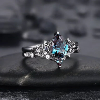 Black Cubic Zirconia Vine Ring Gunmetal