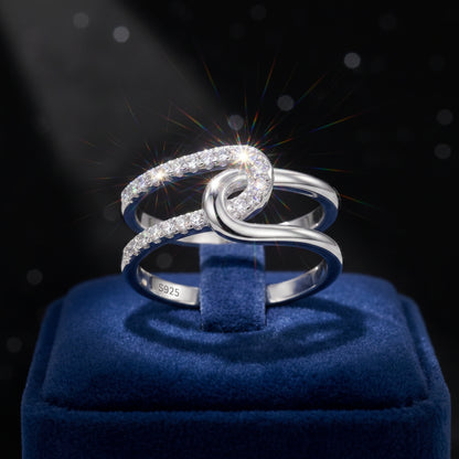 Bague Double Anneau Torsadé — Moissanite D VVS1 | Argent 925 | Micro-Pavé