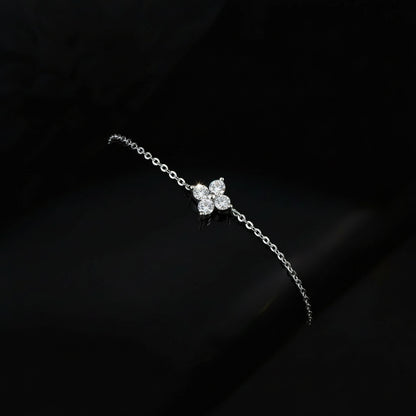 Bracelet Trèfle Quatre Feuilles Moissanite Certifié GRA - Argent 925 Plaqué Or Rose - Bijou Porte-Bonheur Femme