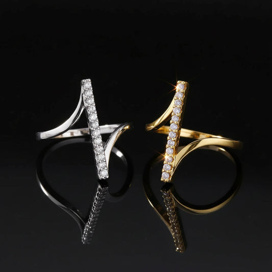 Geometric Zircon Ring - Stainless Steel Gold and Silver Adjustable