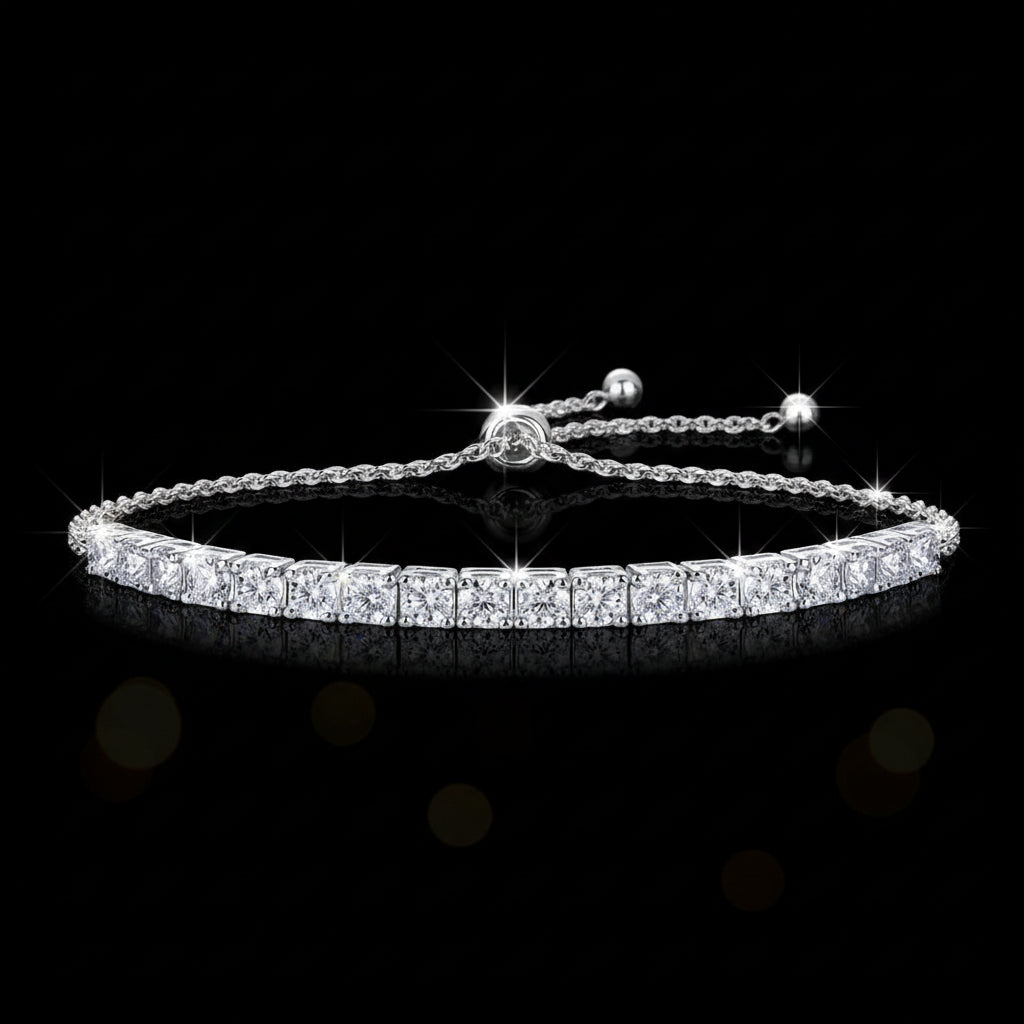 Bracelet Tennis Moissanite 1.8ct-9ct - Argent 925 Plaqué Or Blanc 18K -3mm- Bracelet Ajustable Femme