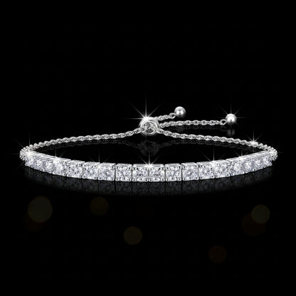 Bracelet Tennis Moissanite 1.8ct-9ct - Argent 925 Plaqué Or Blanc 18K -3mm- Bracelet Ajustable Femme