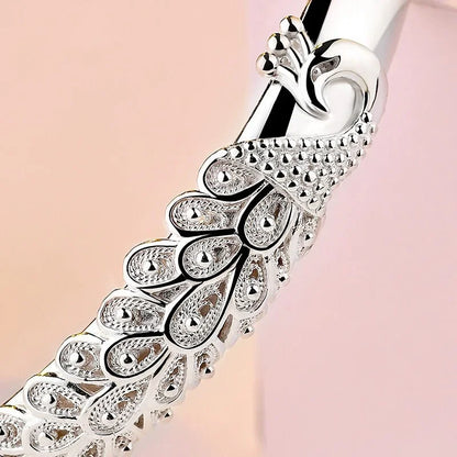 925 Sterling Silver Peacock Opening Screen Bracelet For Women Luxury Designer Texture Open Bracelets Party Original Jewelry Gift un titre