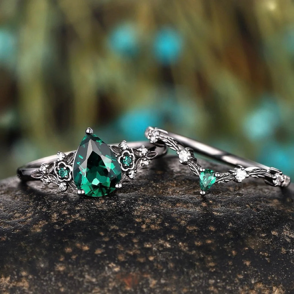 Black Cubic Zirconia Vine Ring Gunmetal