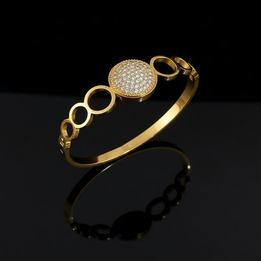 Bracelet Manchette Zircon Géométrique Acier Inoxydable Waterproof - Empilable Femme