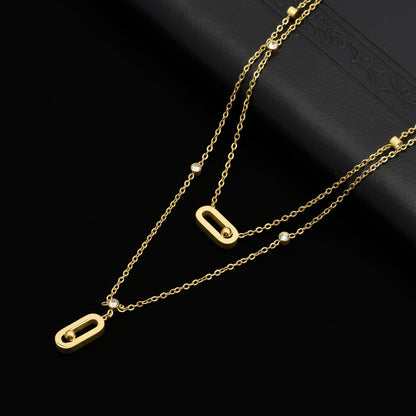 Zircon O-Shaped Pendant Necklace - Gold Plated