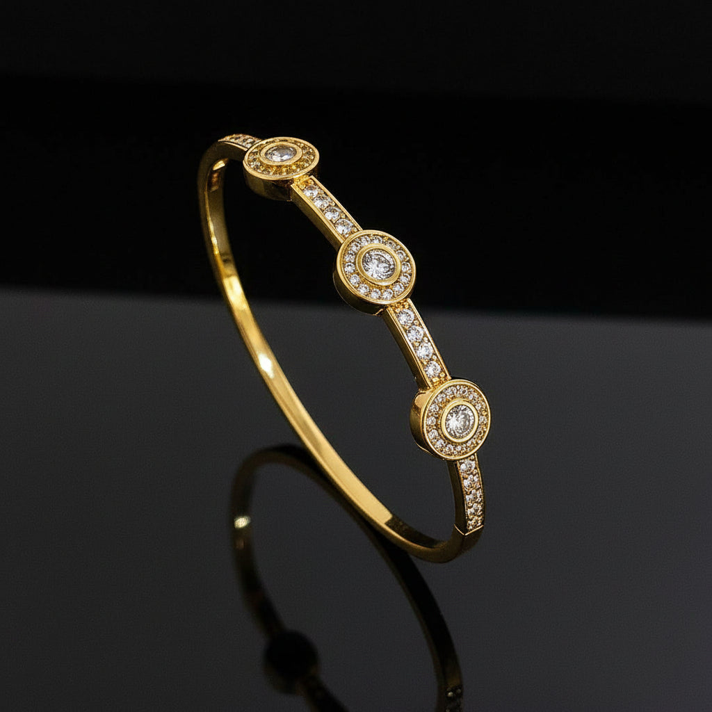 Bracelet Manchette Zircon Géométrique Acier Inoxydable Waterproof - Empilable Femme