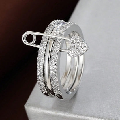 Three-Layer Pin Design Ring - Elegant Women's Jewelry Valentine's Day Gift