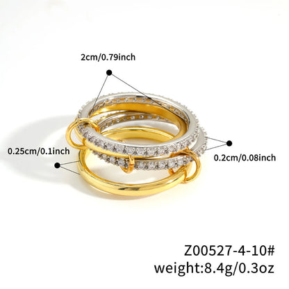 4pcs Interlocked Stackable Ring Cubic Zirconia Metal Statement Ring Connected Band Thumb Ring Jewelry Gift for Women