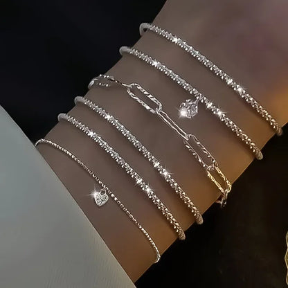 Lot de 6 Bracelets Femme Argent 925 Strass - Charme Ciel Étoilé Coréen Luxe