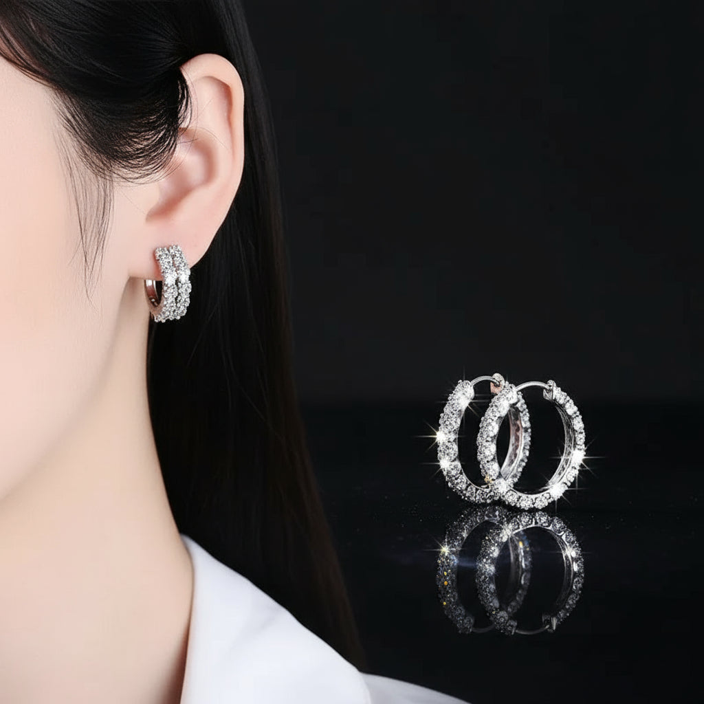 925 Sterling Silver Moissanite Hoop Earrings 4mm - Women's Wedding Earrings