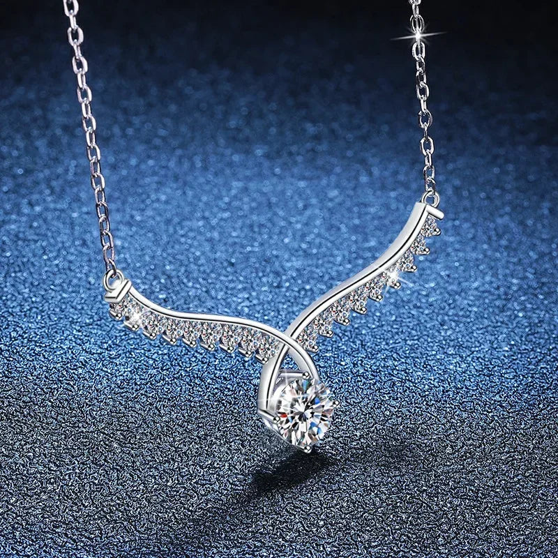 925 Sterling Silver Angel Wings Necklace - Moissanite Pendant for Women