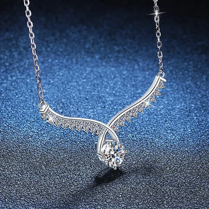 925 Sterling Silver Angel Wings Necklace - Moissanite Pendant for Women