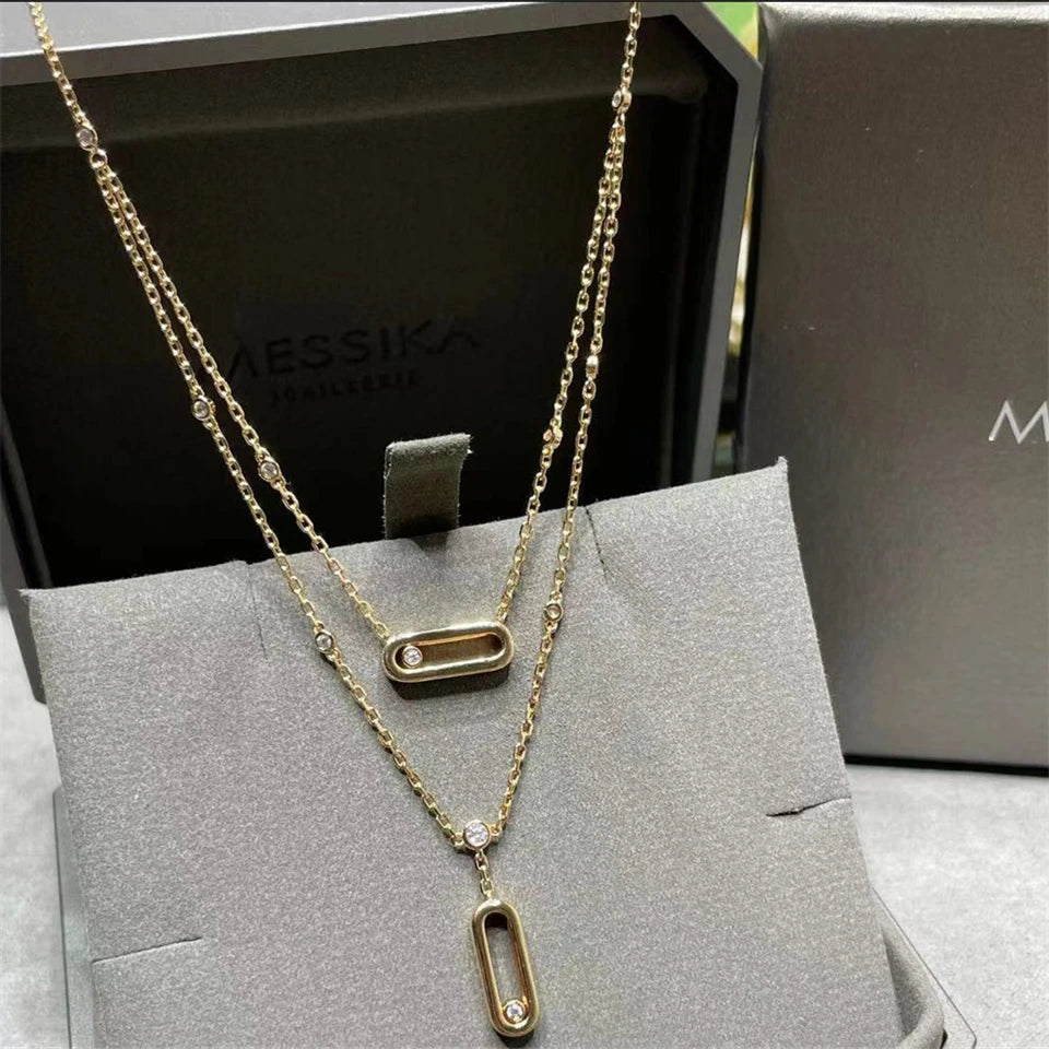 Zircon O-Shaped Pendant Necklace - Gold Plated