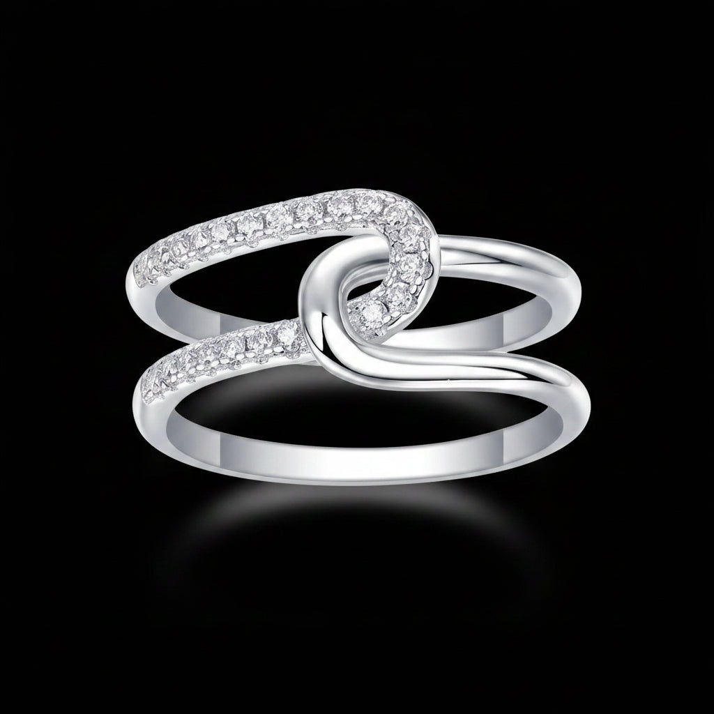 Bague Double Anneau Torsadé — Moissanite D VVS1 | Argent 925 | Micro-Pavé