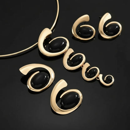 Luxury Women's Jewelry Set - Black Rhinestone Choker Necklace and Ear Cuff