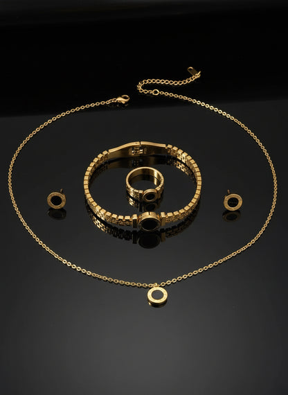 Ensemble Chiffres Romains - Collier Bracelet Bague Puces Acier Titane Minimaliste