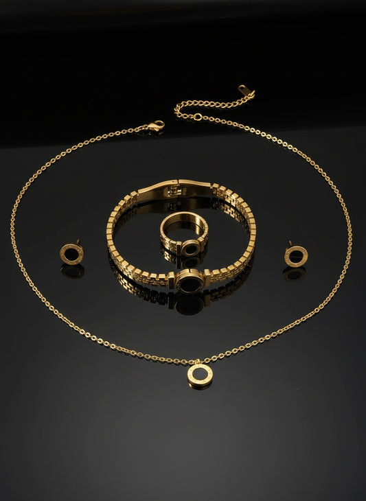 Ensemble Chiffres Romains - Collier Bracelet Bague Puces Acier Titane Minimaliste