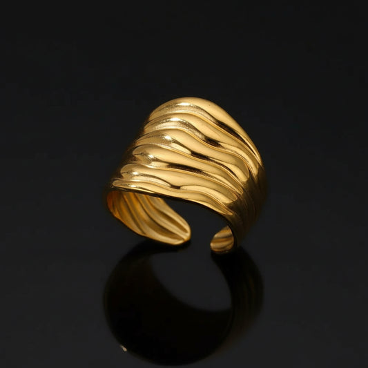 Bague Large Géométrique Acier Inoxydable Doré - Bijou Minimaliste Femme