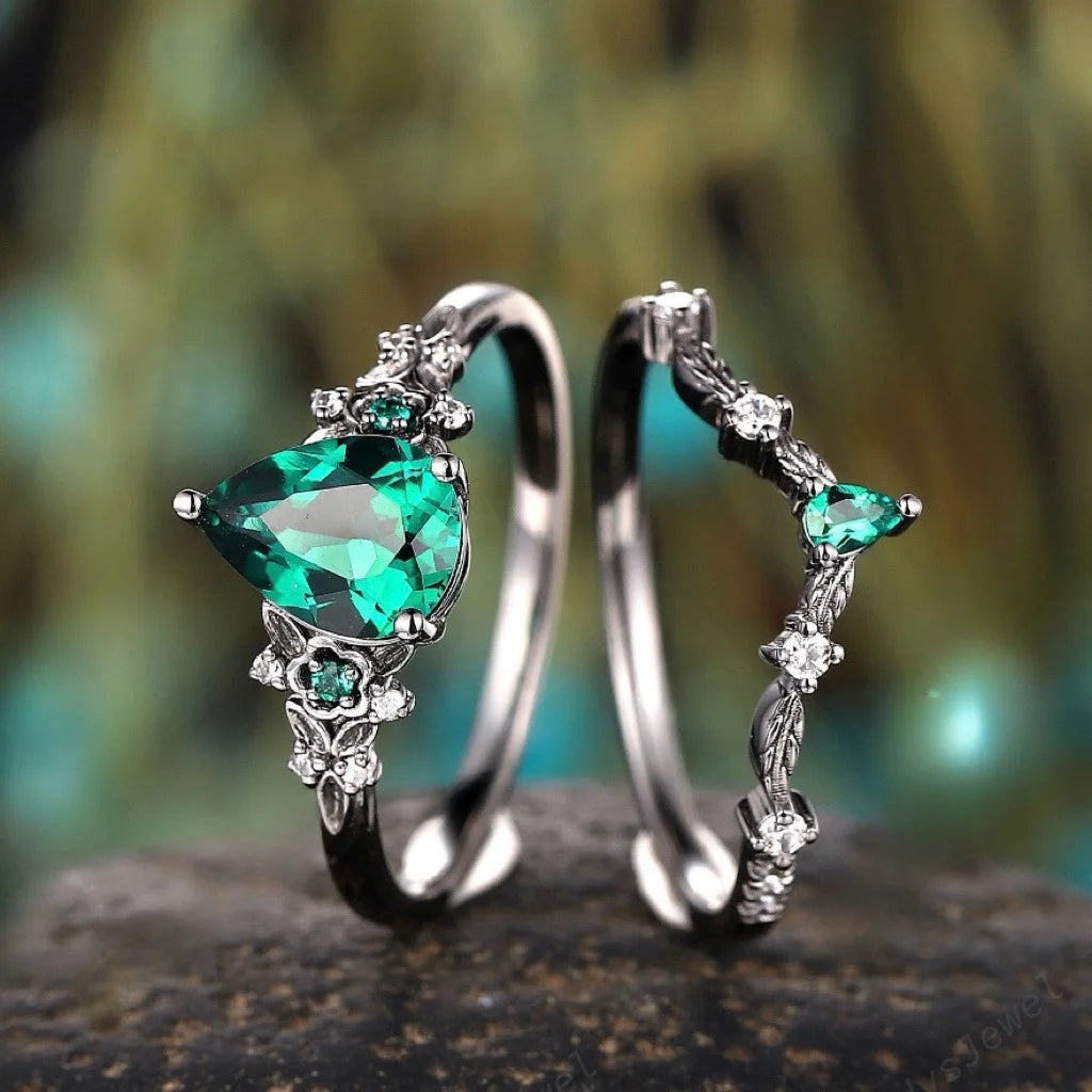 Black Cubic Zirconia Vine Ring Gunmetal