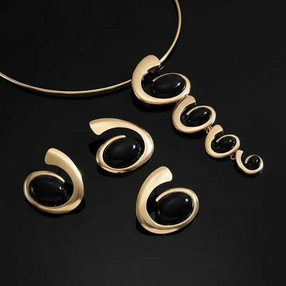 Luxury Women's Jewelry Set - Black Rhinestone Choker Necklace and Ear Cuff