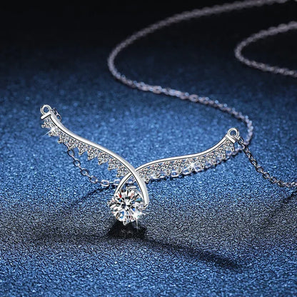 925 Sterling Silver Angel Wings Necklace - Moissanite Pendant for Women