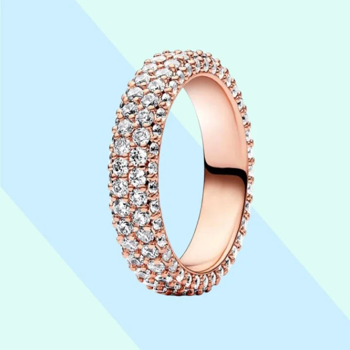 New Hot 925 Silver Colorful Timeless Pavé Triple-row Rings Wedding Diy Charm Luxury DIY Jewelry Gifts