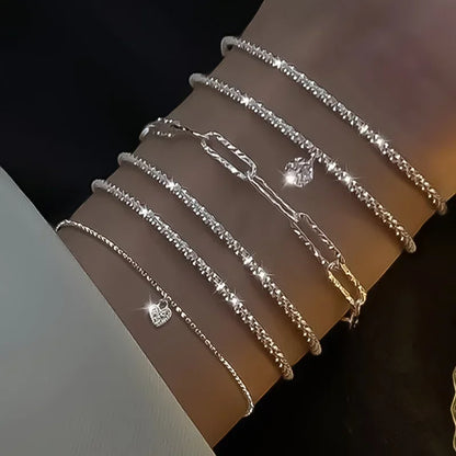 Lot de 6 Bracelets Femme Argent 925 Strass - Charme Ciel Étoilé Coréen Luxe