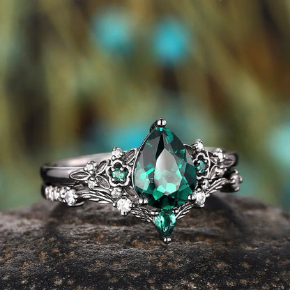 Black Cubic Zirconia Vine Ring Gunmetal