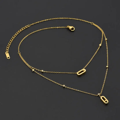 Zircon O-Shaped Pendant Necklace - Gold Plated