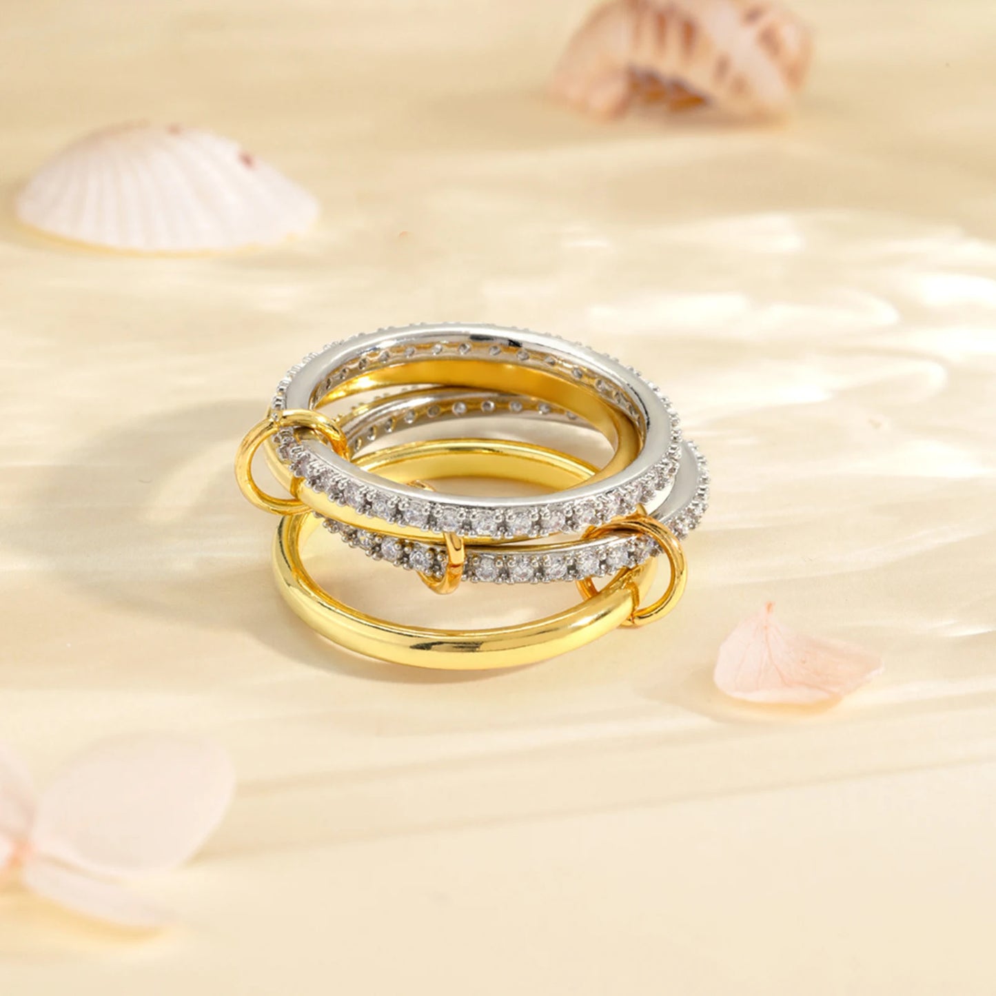 4pcs Interlocked Stackable Ring Cubic Zirconia Metal Statement Ring Connected Band Thumb Ring Jewelry Gift for Women