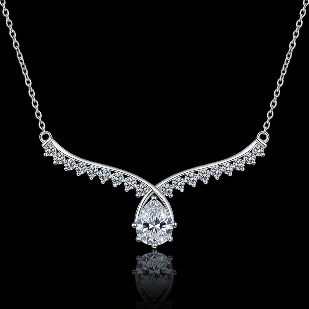 925 Sterling Silver Angel Wings Necklace - Moissanite Pendant for Women