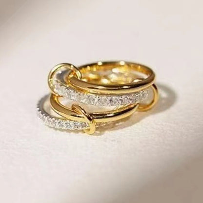 4pcs Interlocked Stackable Ring Cubic Zirconia Metal Statement Ring Connected Band Thumb Ring Jewelry Gift for Women